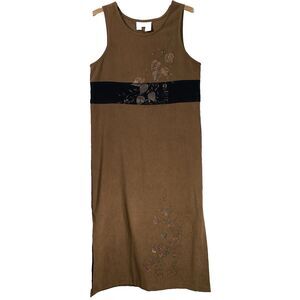 Vintage BETSY LAUREN Dress Maxi Sleeveless Straight Floral Boho Womens 6 Brown